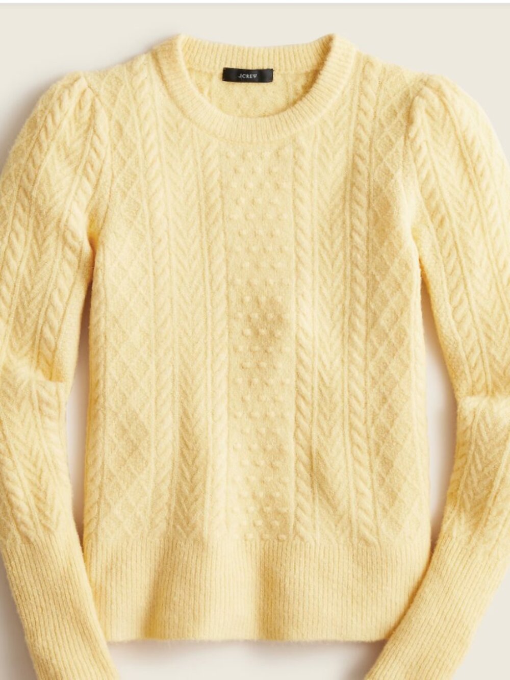 J.Crew Stretch Wool Cable Knit Crewneck Gathered Shoulder Sweater Large NWT